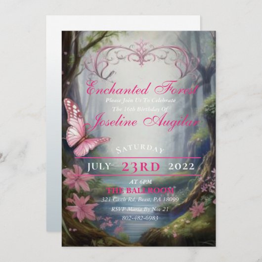 Enchanted Forest Sweet 16 Invitations (Devant / Derrière)