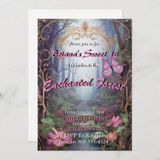 Enchanted Forest Sweet 16 Invitations (Devant / Derrière)