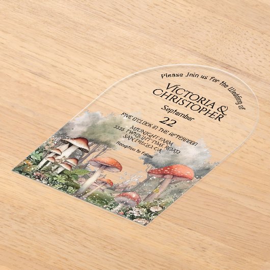 Enchanted Forest Toadstool Storybook Wedding Acryl Uitnodigingen (Laagn)