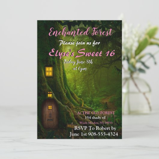 Enchanted Forest Tree Invitation Kaart (Staand voorkant)