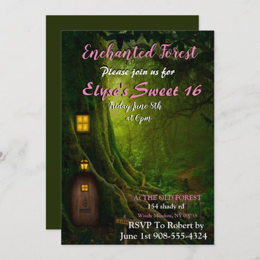 Enchanted Forest Tree Invitation Kaart (Voorkant / Achterkant)