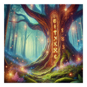 Enchanted Forest Tree met gloeiende runen - Magisc Perfect Poster