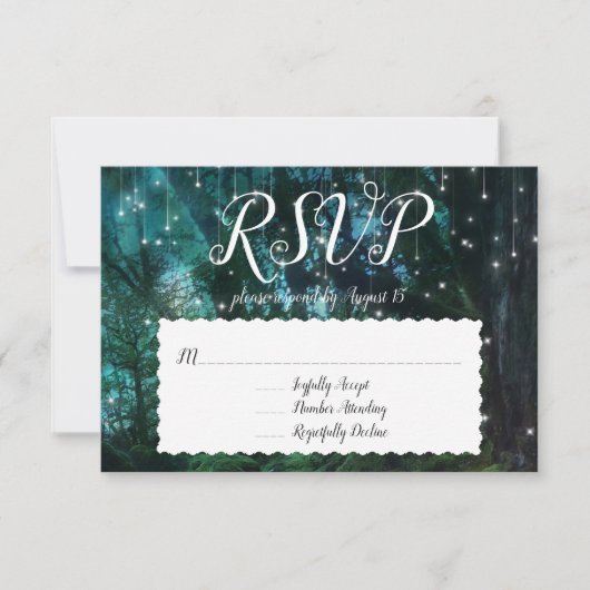 Enchanted Forest Trees Fairy Lights RSVP Response Kaart (Voorkant)