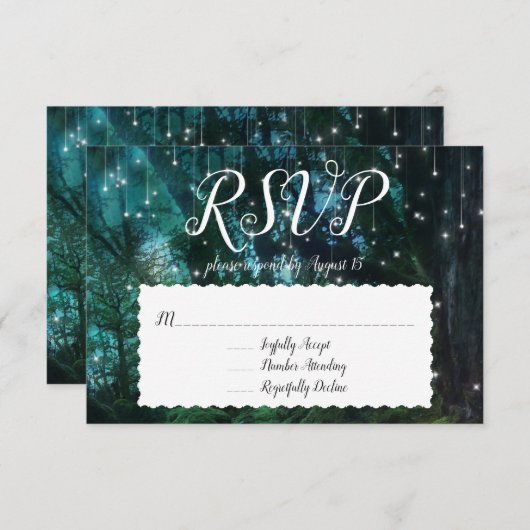 Enchanted Forest Trees Fairy Lights RSVP Response Kaart (Voorkant / Achterkant)