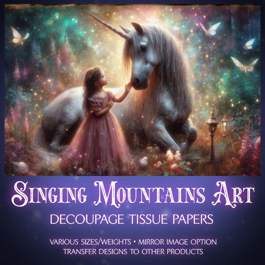 Enchanted Forest Unicorn And Girl Decoupage  Tissuepapier