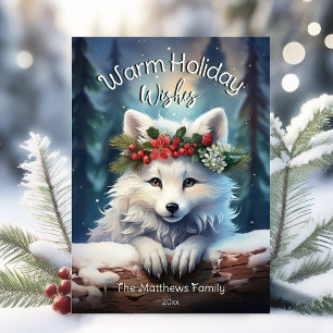 Enchanted Forest Warme Kerstwensen Arctic Fox Feestdagenkaart