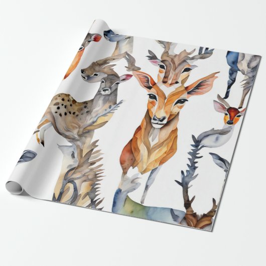 Enchanted Forest Waterverf Collage Cadeaupapier (Uitgerold)