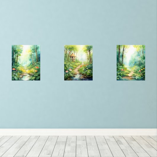 Enchanted Forest - Waterverf kwekerij Muurkunst Sets (Houten vloer)