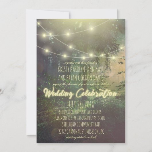 Enchanted Forest Wedding Invitation - String Light Kaart (Voorkant)