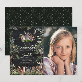 Enchanted Forest Woodland Animals Verjaardag Foto Kaart