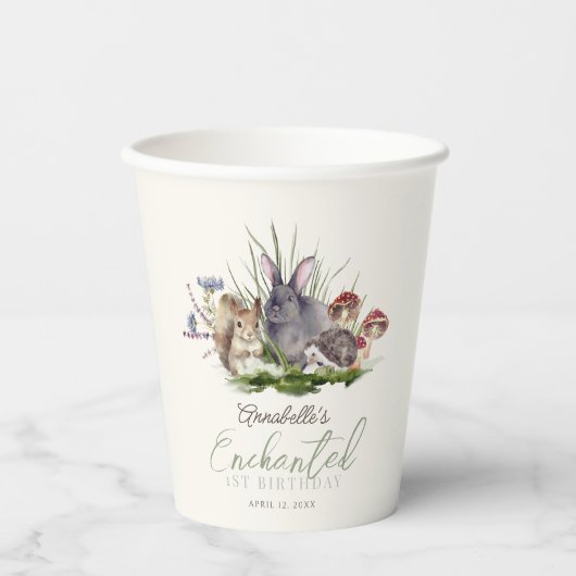 Enchanted Forest Woodland Animals Verjaardagscrème Papieren Bekers (Voorkant)