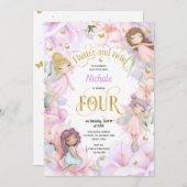 Enchanted garden fairy, meisje 4-jarig uitnodiging (Voorkant / Achterkant)