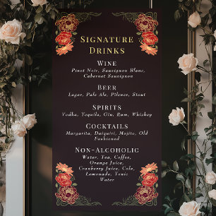 Enchanted Garden Floral Wedding Drinken Bar Menu Spandoek