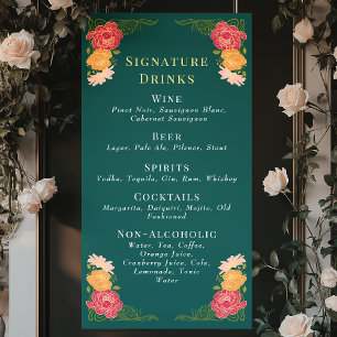 Enchanted Garden Floral Wedding Drinken Bar Menu Spandoek