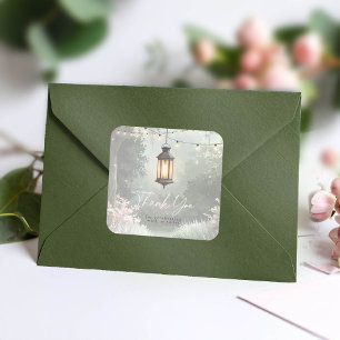 Enchanted Garden Lantern Bedankt Pink ID1163 Vierkante Sticker