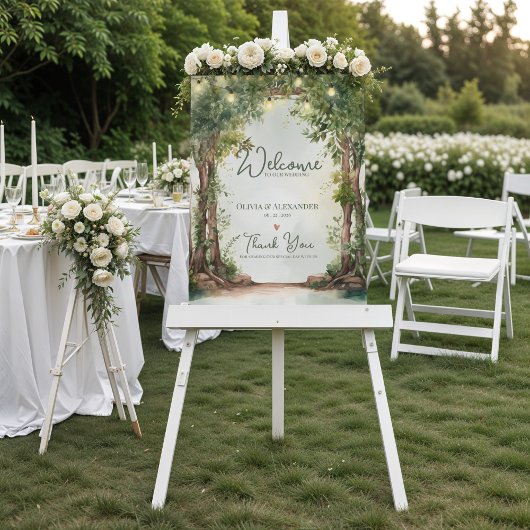 Enchanted Garden String Lights Wedding Welcome Poster