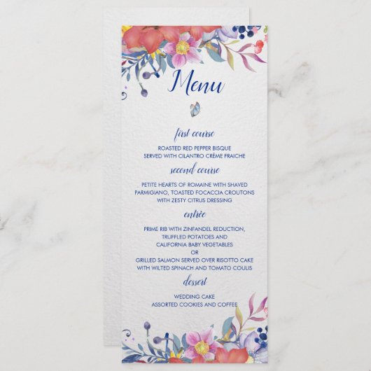 Enchanted Garden Wedding Menu Kaart (Voorkant / Achterkant)