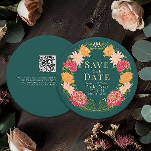 Enchanted Garden Wreath Wedding QR Bewaar de datum Kaart