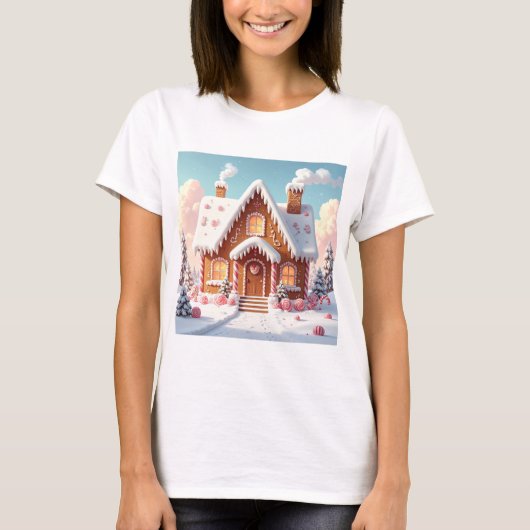 Enchanted Gingerbread House in Pastel Winter T-shirt (Voorkant)