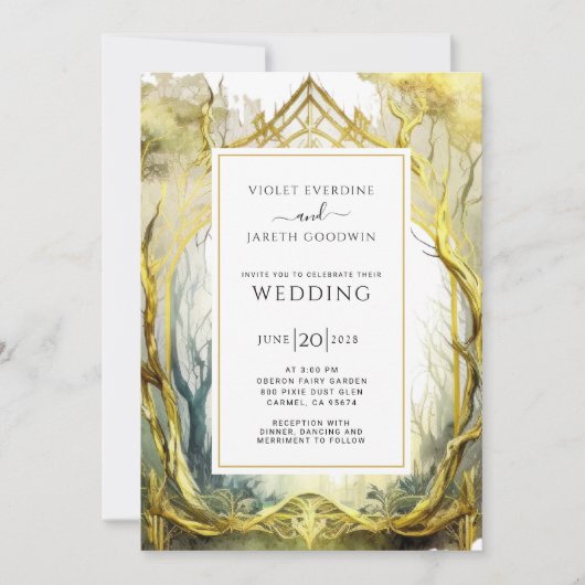 Enchanted Gold Forest Portal bruiloft uitnodiging (Voorkant)