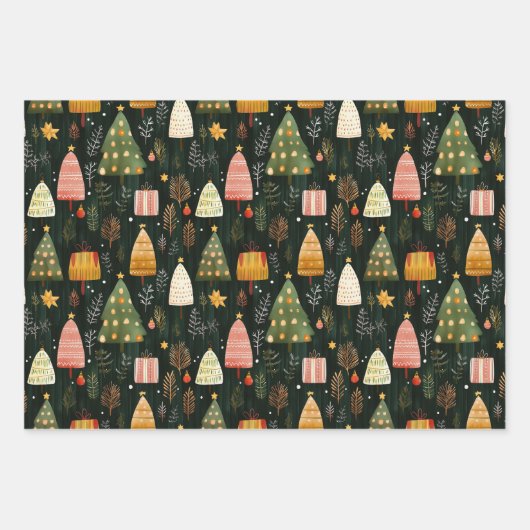 Enchanted Green Woodland Christmas Tree Pattern Inpakpapier Vel (Voorkant 3)