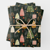 Enchanted Green Woodland Christmas Tree Pattern Inpakpapier Vel (In situ)