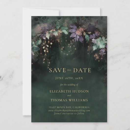 Enchanted Hunter Green Photo Wedding Opslaan Datum Kaart (Voorkant)