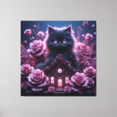 Enchanted Kitten Haven: 3D Dark Fantasy Kunstdruk Canvas Afdruk (Voorkant)