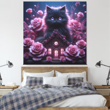 Enchanted Kitten Haven: 3D Dark Fantasy Kunstdruk