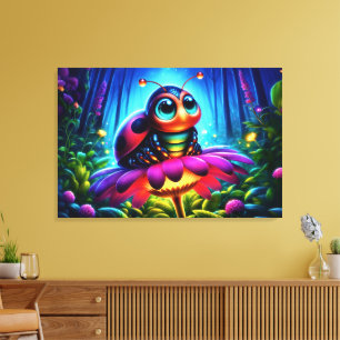 Enchanted Ladybug zachte gloeiende fantasie bloem Canvas Afdruk