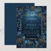 Enchanted Midnight Gold Floral Wedding Kaart (Voorkant / Achterkant)