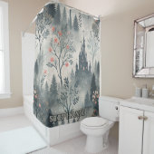 Enchanted Misty Forest with Dark Castle – Ethereal Douchegordijn (In situ)