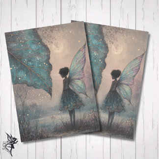 Enchanted Moonlit Leaf Fairy Watercolor Fantasy Tissuepapier