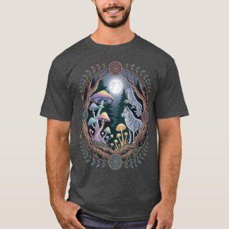 Enchanted Moonlit Wolves and Psychedelic Mushrooms T-shirt
