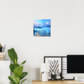 Enchanted Mountain Lake, een Mystical Blue Mist Poster (Thuiskantoor)