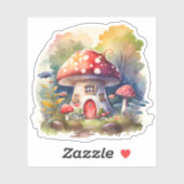 Enchanted Mushroom Cottage Waterverf Sticker (Vel)