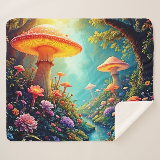 Enchanted Mushroom Forest Dream Sherpa Deken (Voorkant (horizontaal))