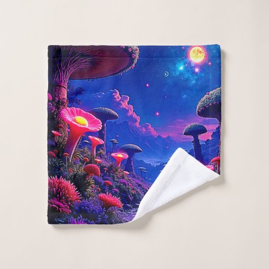 Enchanted Mushroom Forest Night Design Bad Handdoek (Wasdoekje)
