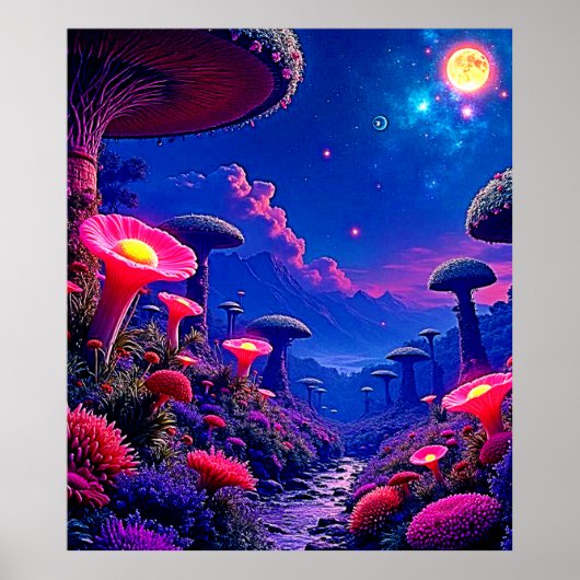 Enchanted Mushroom Forest Night Design Poster (Voorkant)