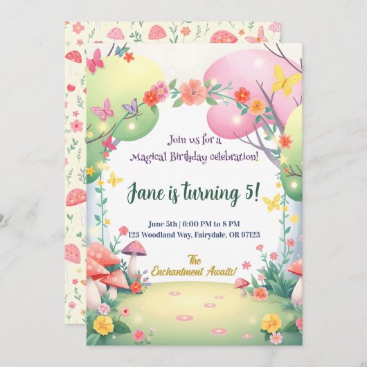Enchanted Mushroom Forest Verjaardag uitnodiging (Voorkant / Achterkant)