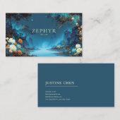 Enchanted Night Landscape Teal Yellow Floral Moon Visitekaartje (Voorkant / Achterkant)