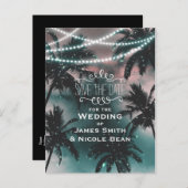 Enchanted Night Sky & Lights Palm Save the Date Aankondigingskaart (Voorkant / Achterkant)