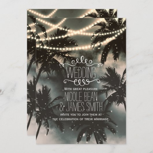 Enchanted Night Sky Palm Trees & String Lights Kaart (Voorkant / Achterkant)