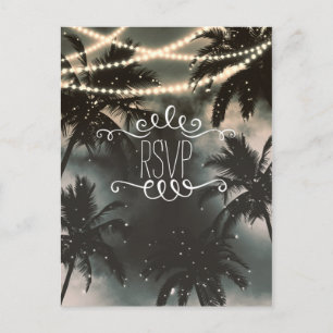 Enchanted Night Sky Palm Trees & String Lights Uitnodiging Briefkaart