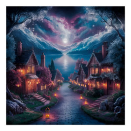 Enchanted Night Village - Kerstmuur met kunst Perfect Poster