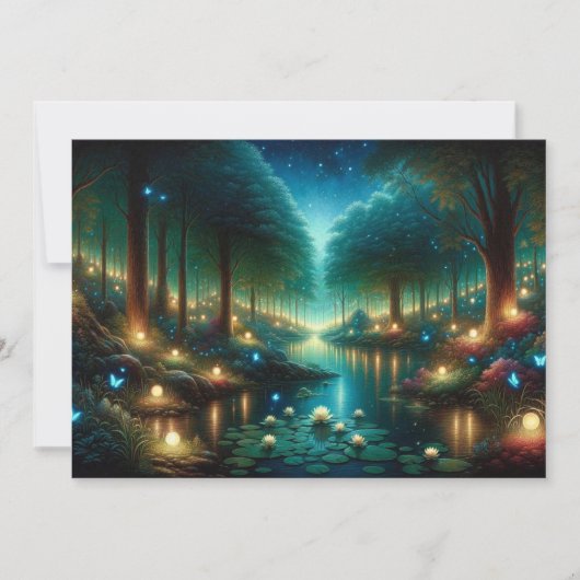 Enchanted Nightfall: Luminescentie aan het meer Kaart (Voorkant)