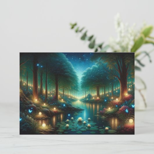 Enchanted Nightfall: Luminescentie aan het meer Kaart (Staand voorkant)