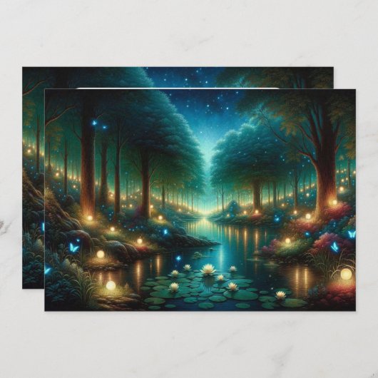 Enchanted Nightfall: Luminescentie aan het meer Kaart (Voorkant / Achterkant)