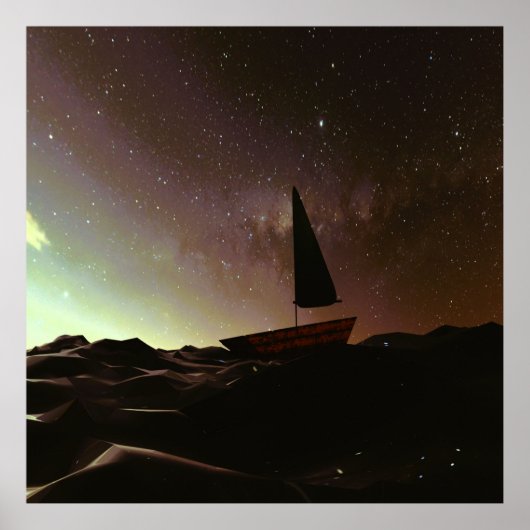 Enchanted Ocean Waves Galaxy Night Sky Cosmic Boat Poster (Voorkant)