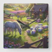 Enchanted pastures wall clock vierkante klok (Voorkant)
